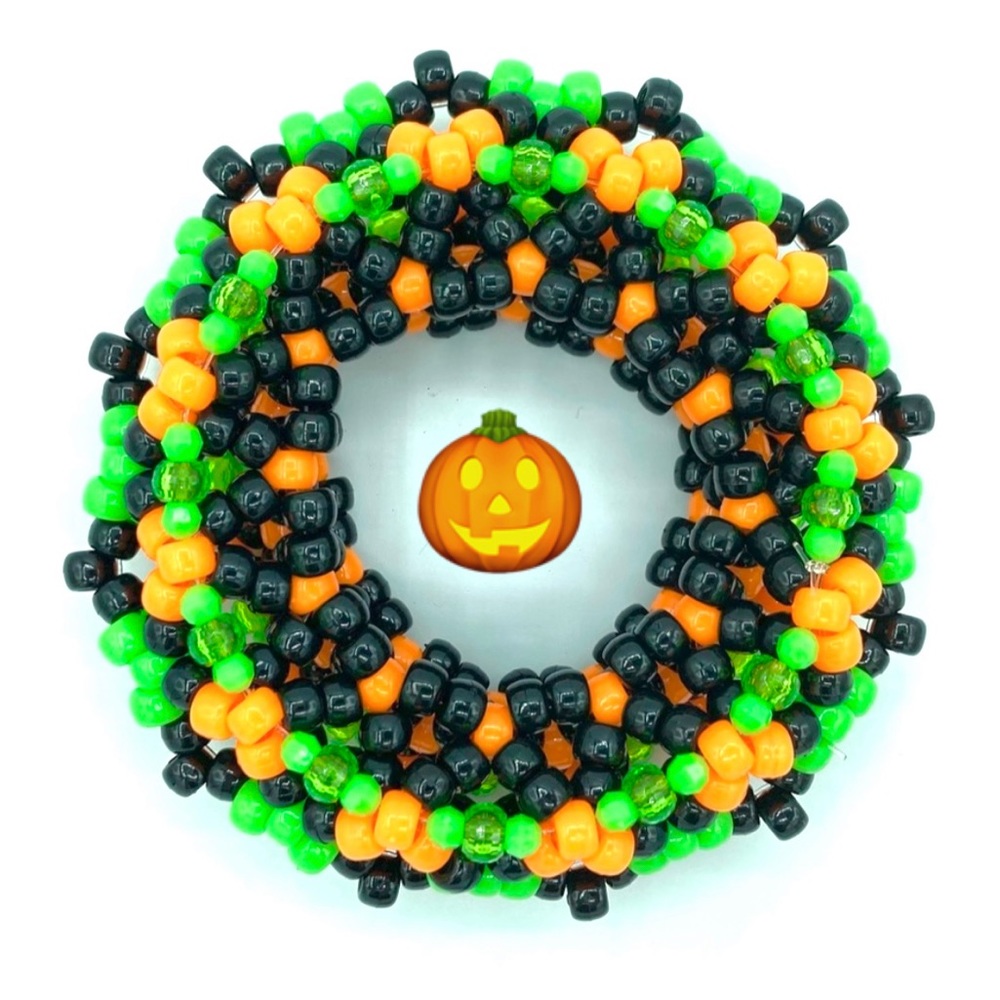 💚🎃🖤 “Halloween” Kandi Cuff (Black/Orange/Green)